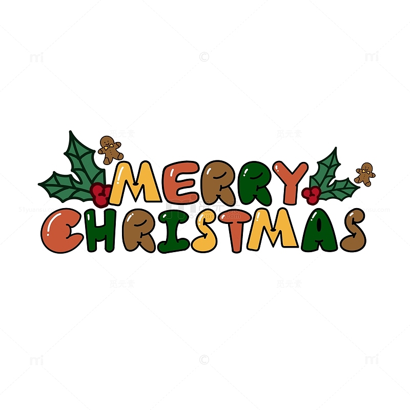 圣诞节主题彩色标题姜饼人装饰元素