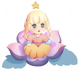 蓝粉紫色小花仙星星卡通手绘图