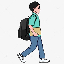 学生男孩走路平面元素卡通书包