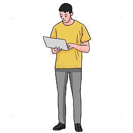 站立男子看电脑学生教书学习上网