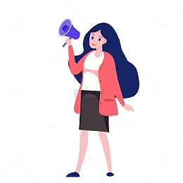 通知举喇叭的女孩科技手绘插画可爱