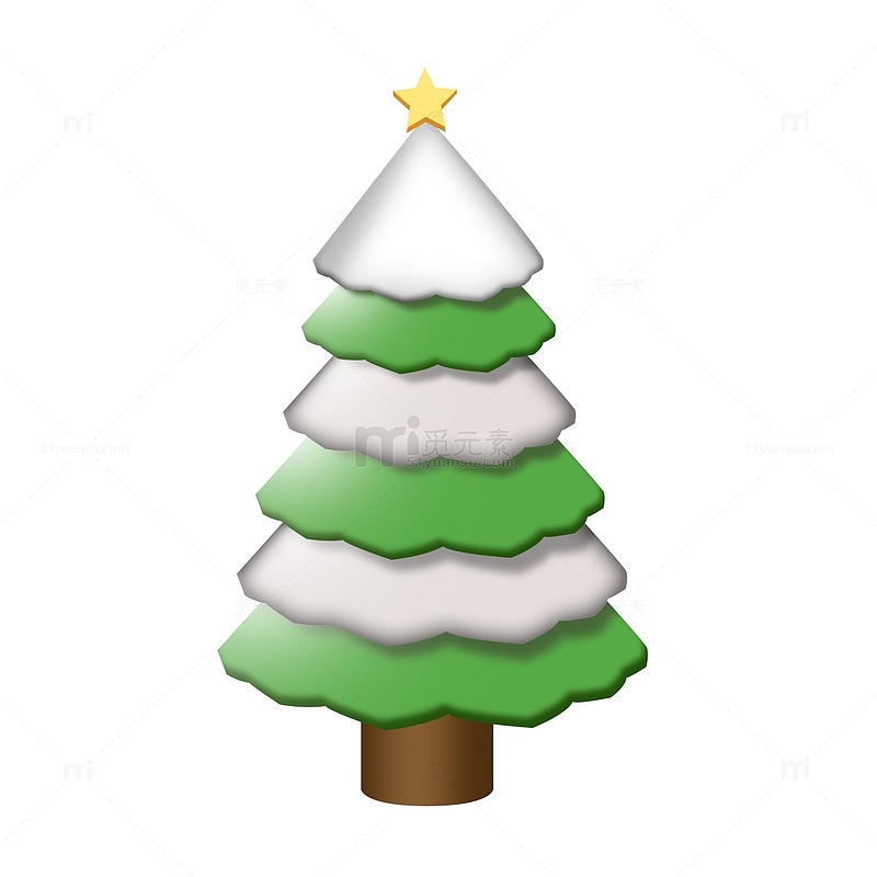 绿色白色立体卡通圣诞树黄色星星
