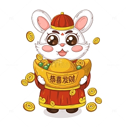 兔年捧元宝喜庆过年生肖手绘