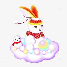 白色手绘兔年生肖兔子雪人雪球