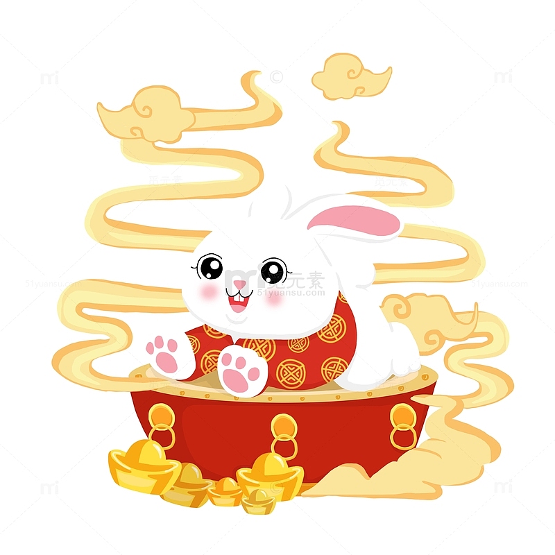 红色喜庆卡通可爱手绘兔年生肖祥云兔