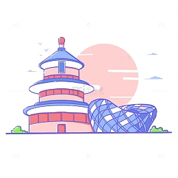 蓝色北京MBE地标图标建筑