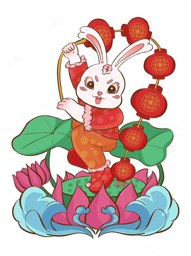 红色2023兔年IP元素春节福兔国潮手绘