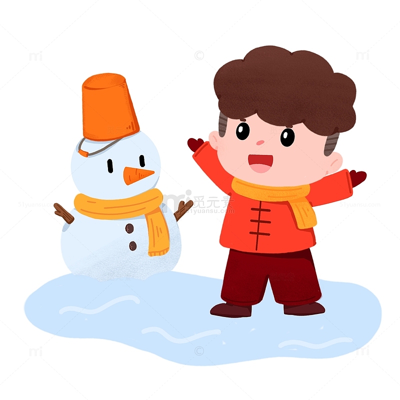立冬节气男孩在野外雪地欢呼元素