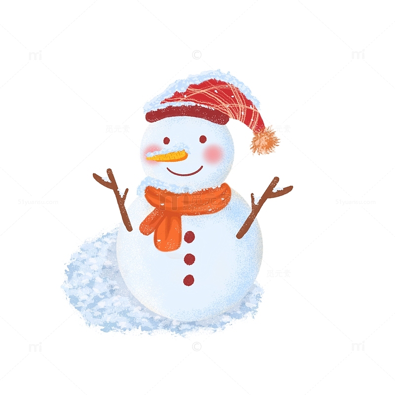 蓝色红帽子雪人立冬主题大小雪手绘元素