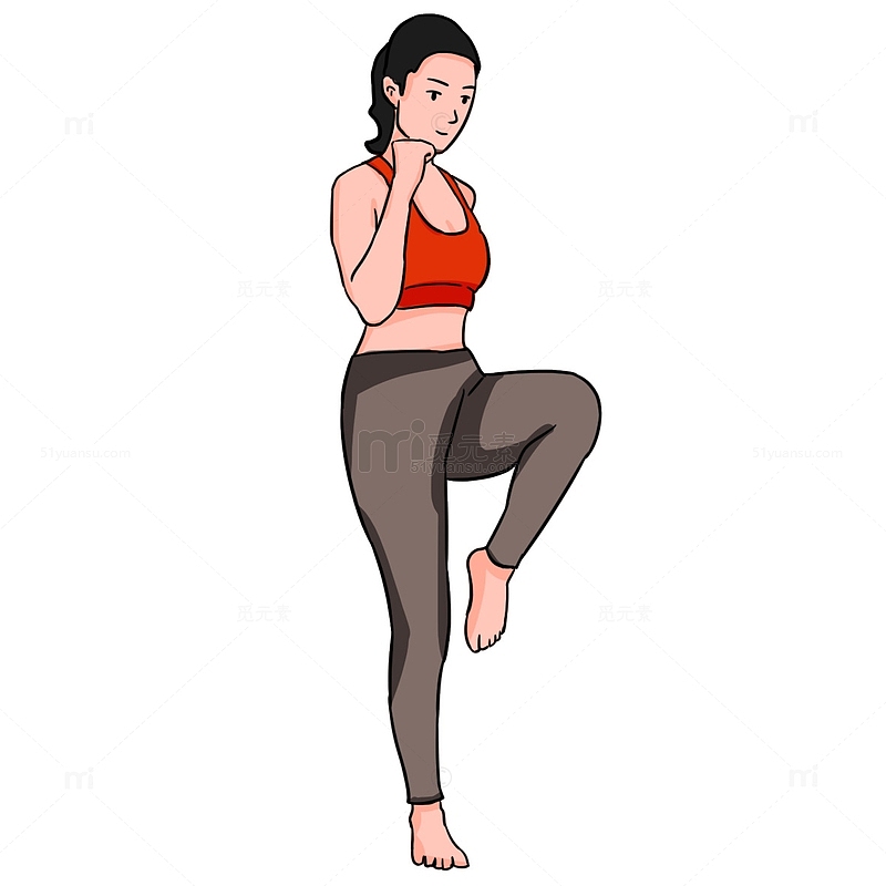 练习瑜伽女休息建设单脚站平面