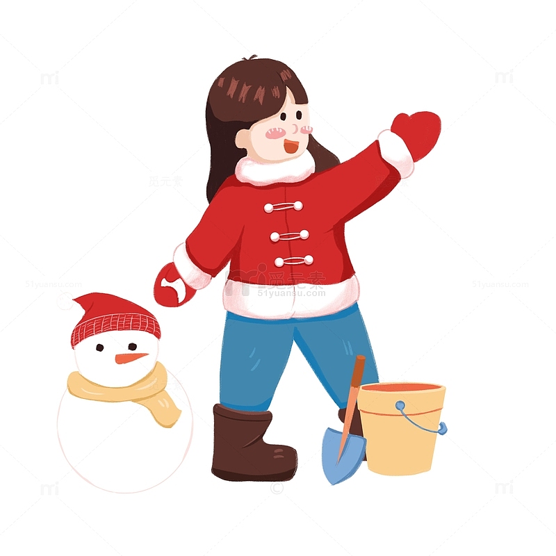 红色卡通冬季雪人手绘图