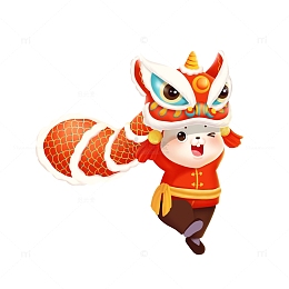 红色手绘兔年兔子舞狮元旦春节年俗
