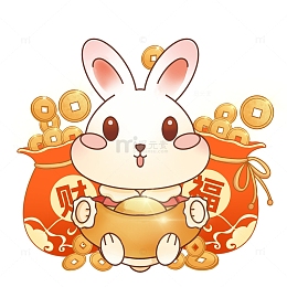 红色Q版喜庆元宝铜钱兔