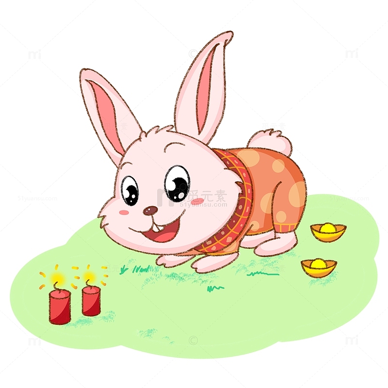粉色卡通兔年生肖手绘小插画