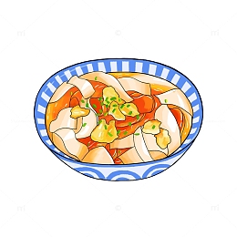 青花蓝番茄红国风西红柿鸡蛋面手绘图