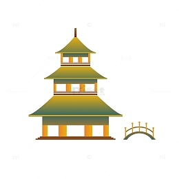 矢量中国风古代建筑亭子小桥