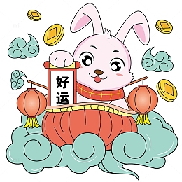 绿色卡通生肖兔年手绘插画