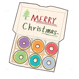 手绘马卡龙色系圣诞风甜甜圈圣诞艺术字插画