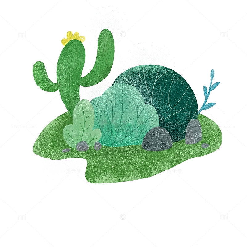 绿色草地草坪植物手绘插画