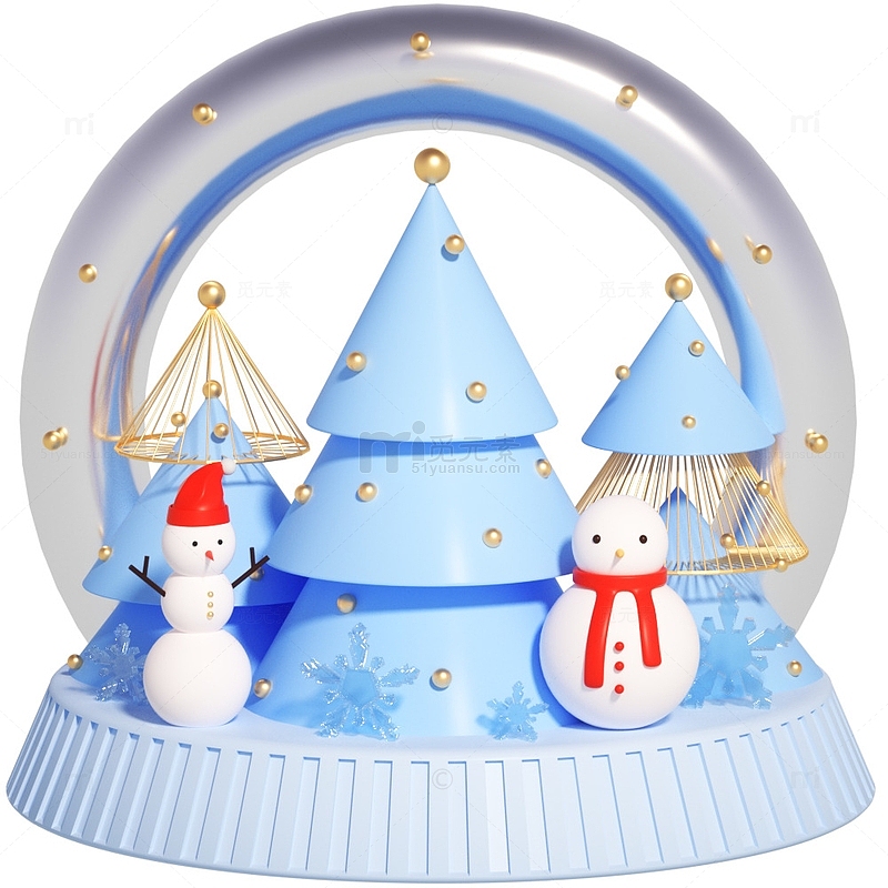 3D立体圣诞节圣诞树雪人冬季节日元素