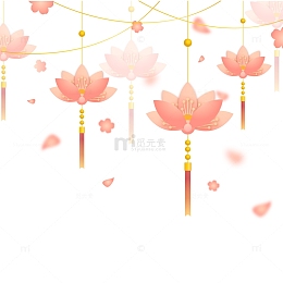 中国风淡雅古典灯笼挂饰梅花装饰插画