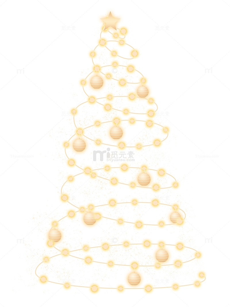 黄色渐变圣诞树圣诞节发光球星星节日元素