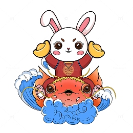 红色国潮风兔年生肖年年有余手绘元素