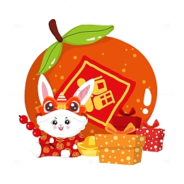 红色喜庆卡通可爱手绘兔年生肖果子兔