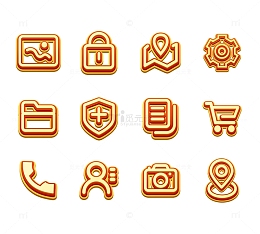 金色黄色立体图标电话通讯录相机地图设置