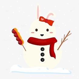 红色喜庆兔子雪人兔年生肖插图