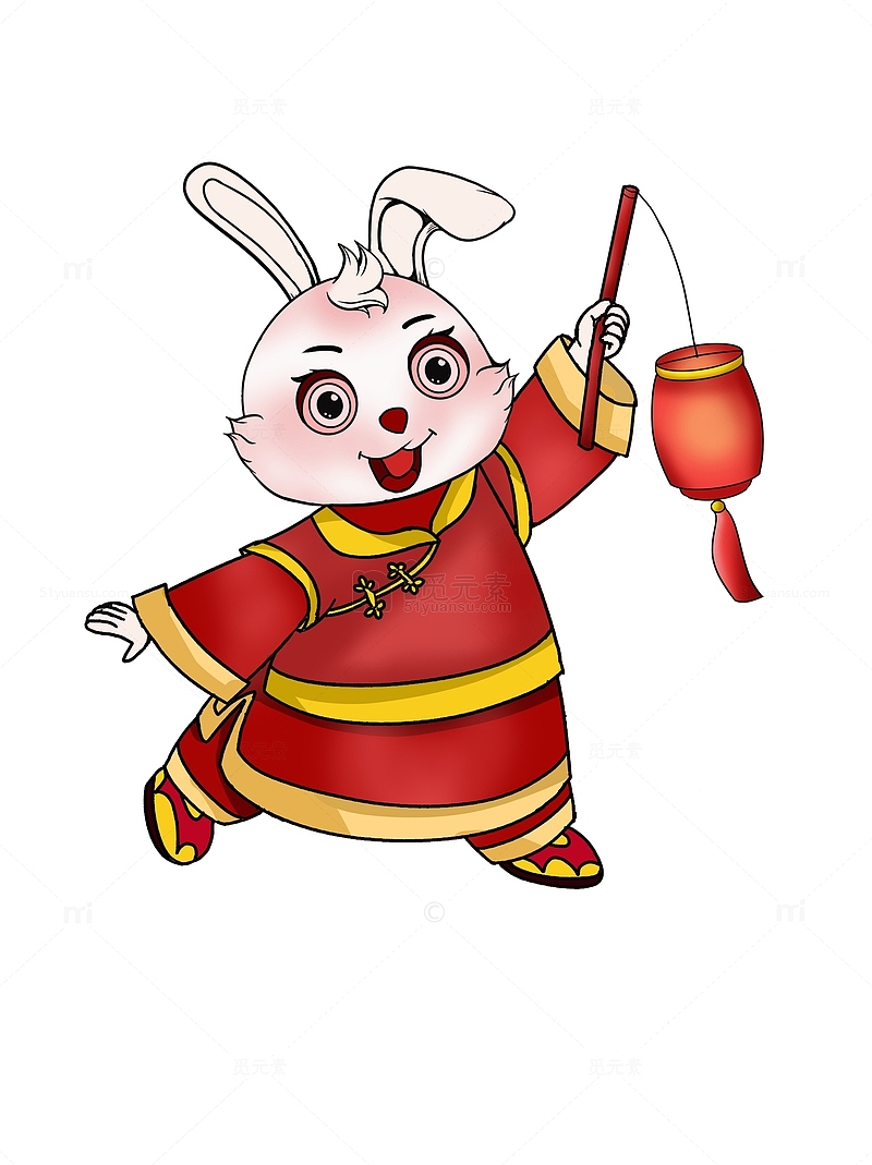 卡通兔子灯笼简约风格红色喜庆