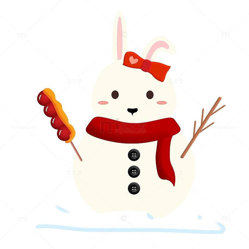 红色喜庆兔子雪人兔年生肖插图