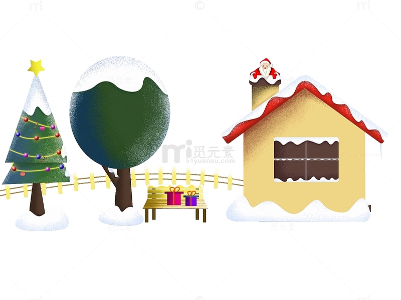 噪点肌理冬季圣诞雪景小屋插画元素