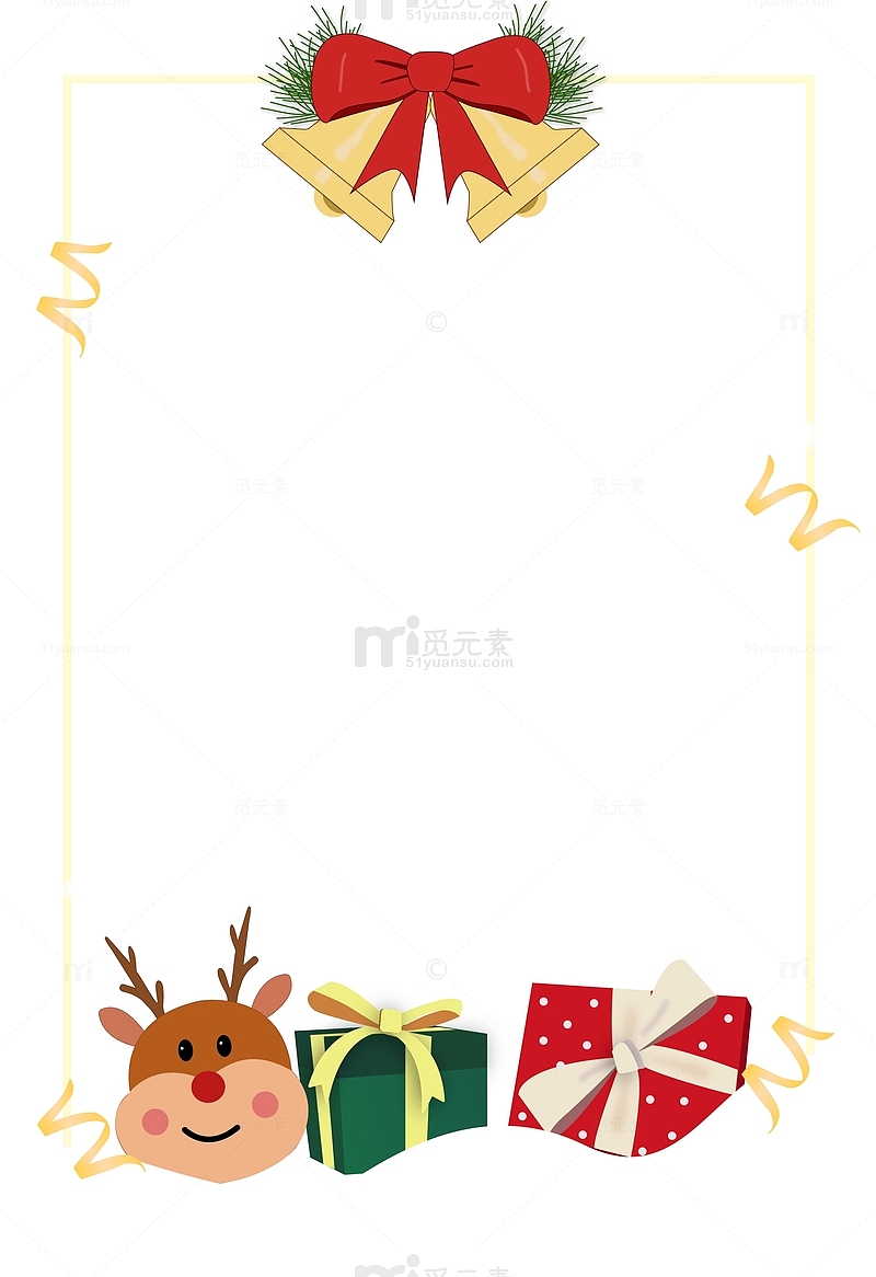 红色卡通圣诞背景铃铛礼盒麋鹿手绘