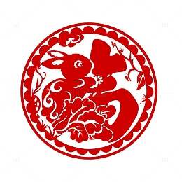 红色喜庆兔子剪纸窗花兔年生肖手绘图