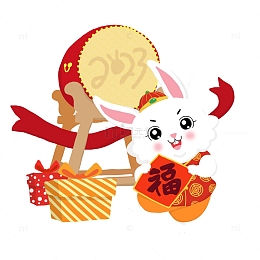 红色喜庆卡通可爱手绘兔年生肖福兔