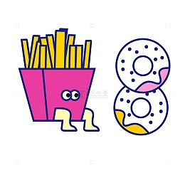 薯条人和甜甜圈孟菲斯卡通