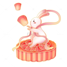 国潮风中秋节兔子放花灯月饼元素