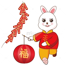 手提灯笼的兔子兔年生肖元素