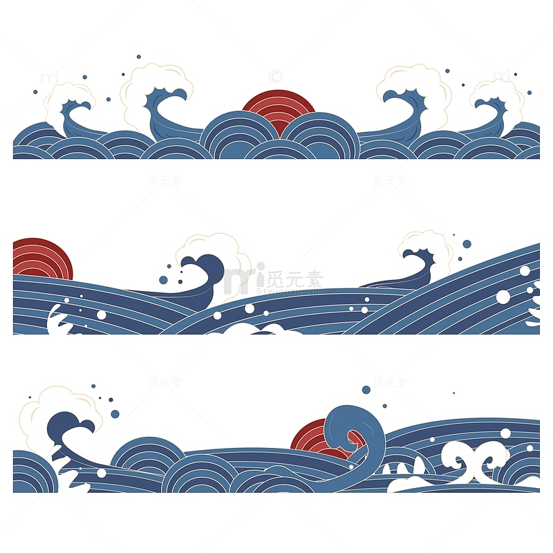 中国风传统国潮海浪纹理底部装饰背景
