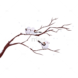 冬季小雪大雪节气小鸟站树枝可爱手绘元素