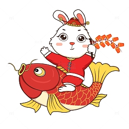 红色国潮年年有余兔年生肖手绘图