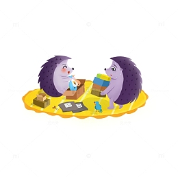手绘卡通动物之相爱的刺猬双十一拆快递