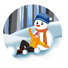 冬天大雪小雪节气风景人物插画