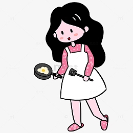 卡通女生做饭炒菜手绘图
