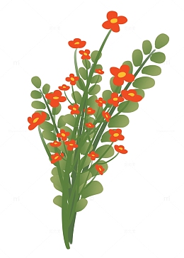 绿色小红花花束手绘