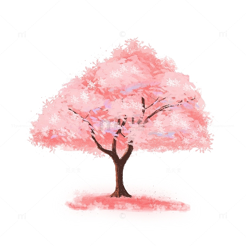 手绘水彩文艺浪漫粉色系樱花树情人花卉植物