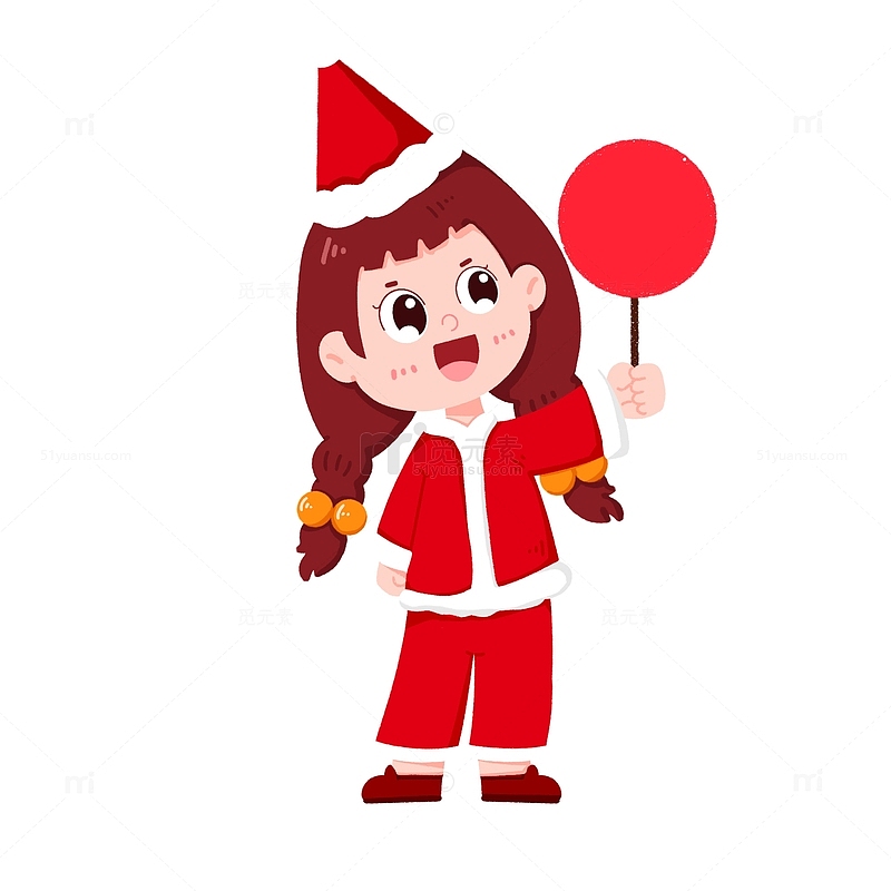 女孩穿着圣诞节服装开心拿着气球元素