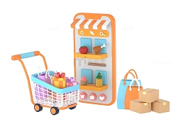 3D立体三维电商购物元素场景模型