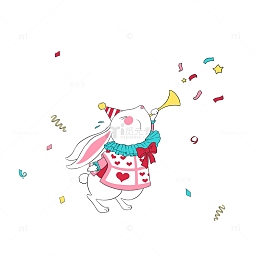 彩色卡通手绘欢庆兔年生肖插画